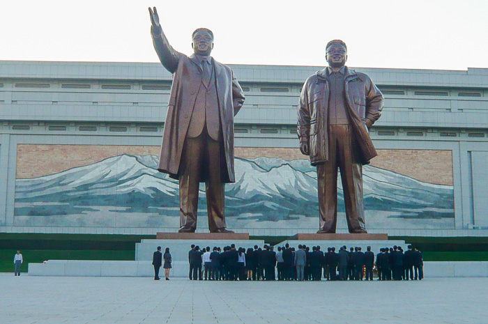 Statues of Kim-Il Sung and Kim Jong-Il in Pyongyang